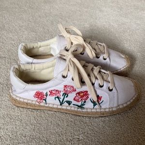 Soludos Cream Floral Embroidered Espadrilles